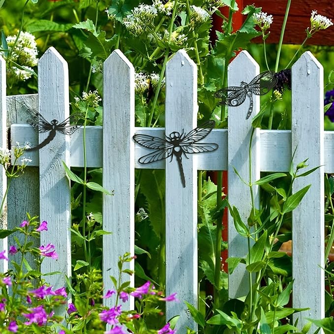 Moxweyeni 3 Pack Metal Dragonfly Wall Decor Outdoor Garden Fence Art 7.9/8.6/11.4 Inch Outside Wall Hanging Decorations for Living Room, Bedroom, Yard, Patio, Porch Dragonfly Gift