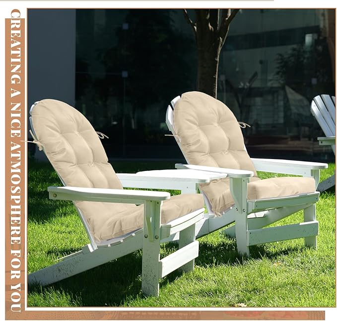 Geelin 4 Pcs Adirondack Chair Cushion High Back Patio Chair Cushion 44 x 19 x 4 Inch Tufted Weather Resistant Fade Resistant Seat Rocking Chair Cushion for Patio Rocking Chair Cushion Seat (Beige)