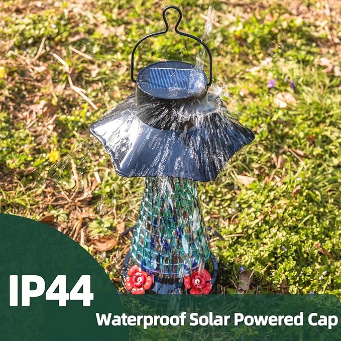 Muse Garden Solar Powered Hummingbird Feeder, 23oz Solar Lights Outdoor Garden Decor Ant and Bee Proof, Hand Blown Glass Lantern Gifts for Women Mom Birthday Unique, Blue