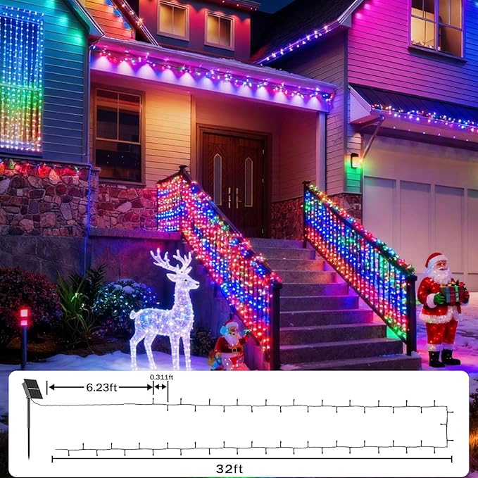 SOLARBABY 2 Pack Solar Christmas Lights Outdoor,Total 74Ft 200 LED Solar String Lights Outdoor with 8 Modes,Waterproof Multicolor Fairy Light for Outside Garden Yard Xmas Tree Christmas Decoration