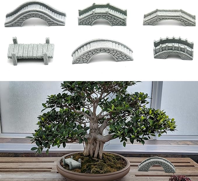 MDEOOSKY 6PCS Mini Stone Bridge Ornaments for Garden Outdoor Decor Porch Yard Potted Plants Micro Landscaping Tiny Home Kit Art Statues Ornament