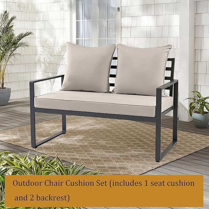 Outdoor Loveseat Cushion Set for Patio Couch/Sofa, 46 x 26 Inch Waterproof & Fade Resistant Patio Furniture Chiar Cushions with Removable Cover (Beige, 46''Lx26''Wx4''H-Loveseat Cushion Set)