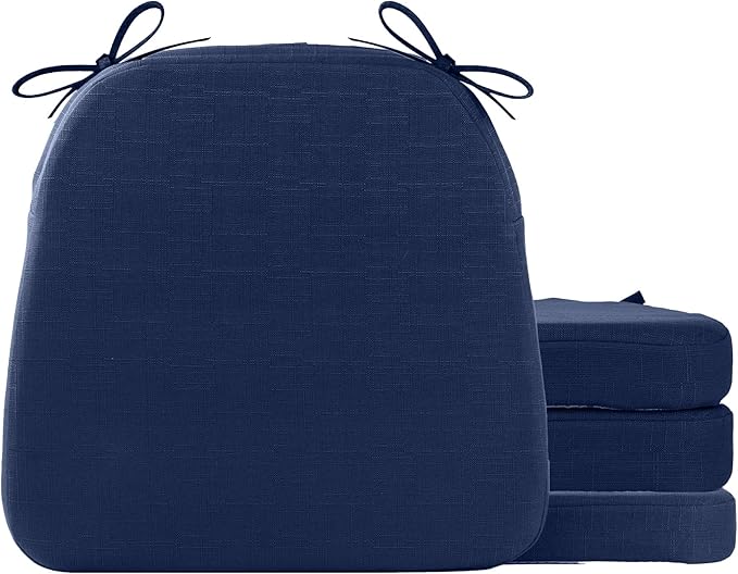 Battilo Chair Cushions for Dining Chairs with Ties, Kitchen Chair Pad with Non-Slip Backing and Removable Cover, Indoor/Outdoor Dining Seat Cushion, 16"x16"x2", Set of 4, Navy