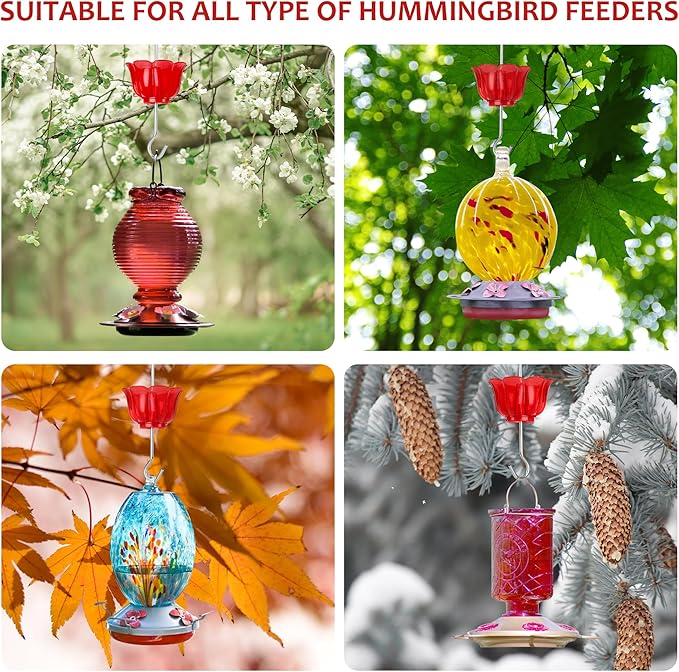 Ant Moat for Hummingbird Feeders 4 Pack,2 oz Capacity,Suitable for Outdoor Yard Hanging Feeders,Hummingbird Feeder Ant Guard,Rustproof S Hooks,Sturdy,Leakproof,Red Flower Shape