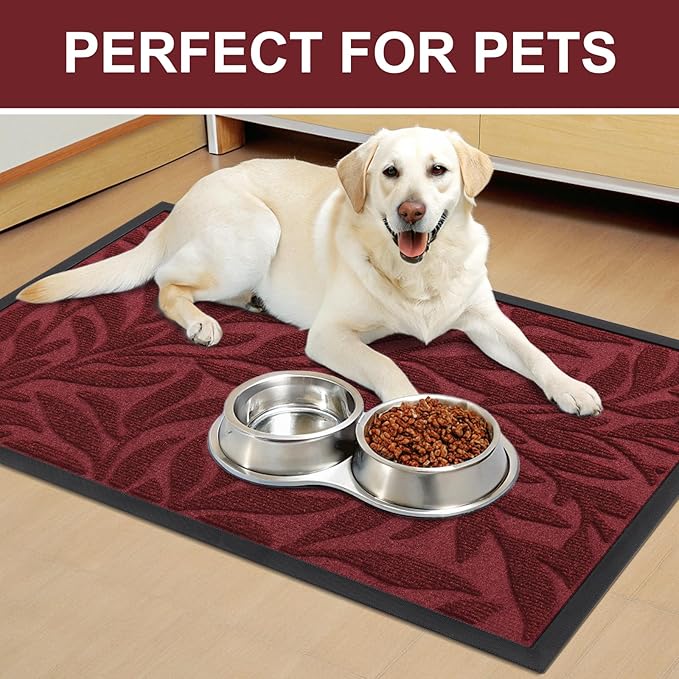 Smiry Front Door Mat Indoor Outdoor Entrance, Heavy Duty Natural Rubber, Trap Dirt and Moisture, Non-Slip Doormats, Low Profile, Easy Clean Patio Porch Entryway Mat, 47x17, Wine Red