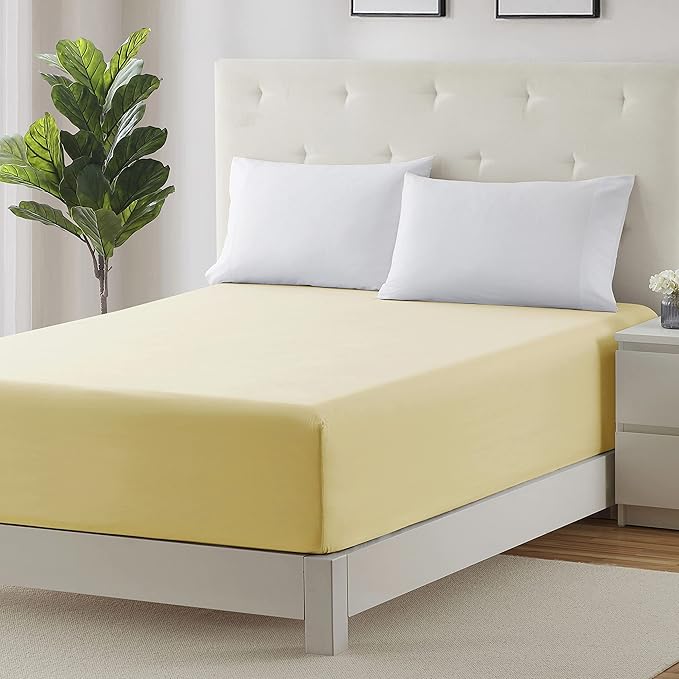 Clara Clark Fitted Sheet, Extra Deep Pocket Fits Deep Mattress, Luxury Soft Fitted Sheet Only, King - Extra Deep Mellow Yellow