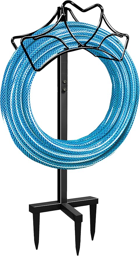 Outdoor Garden Freestanding Hose Holder Stand, Heavy Duty Metal Water Pipe Storage Rack Stake for Backyard, Black