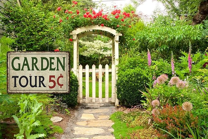 Garden Tin Sign Outdoor Gardening Metal Signs, Garden Tours 5 Cents, Retro Hummingbird Welcome Sign Decorative Flower Sign Cute Signs Vintage Secret Decor Farm Home Decor Wall Personalized 12×8 Inch