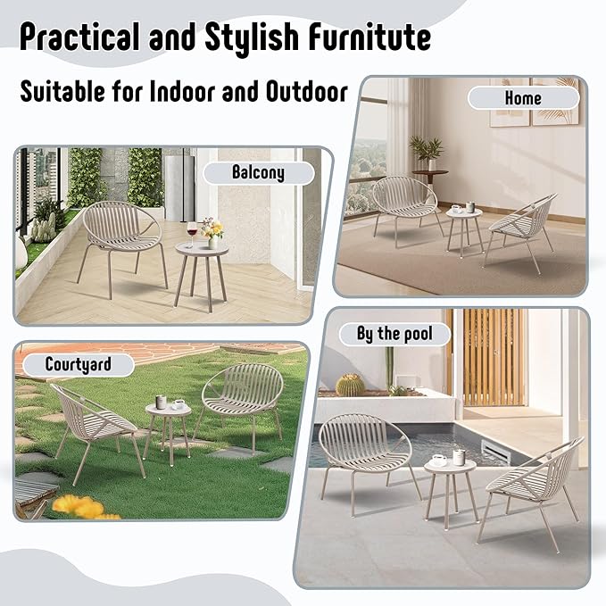 Patio Furniture Set, 3 Pieces Outdoor Furniture with Bistro Table and Chairs Set of 2, Outdoor Patio Set with Porch Chairs and Table, Deck Conversation Set for Garden Poolside