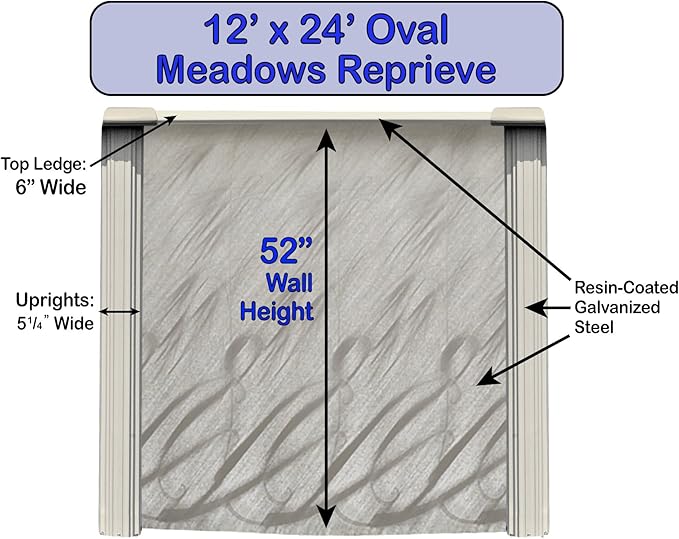 Lake Effect Pools 'Meadows' 12 ft x 24 ft Oval Above Ground Swimming Pool | 52 Inch Steel Side Walls | Kit Includes: 25 Gauge Overlap Liner & Widemouth Skimmer