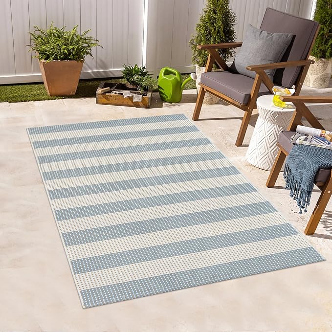 Outdoor Rug 3x5,Washable Striped Rug Front Porch Rugs,Indoor Outdoor Carpet Soft Hand Woven Rug Lightweight Front Door Rugs for Entry/Home Decor/Farmhouse(Blue and Cream)