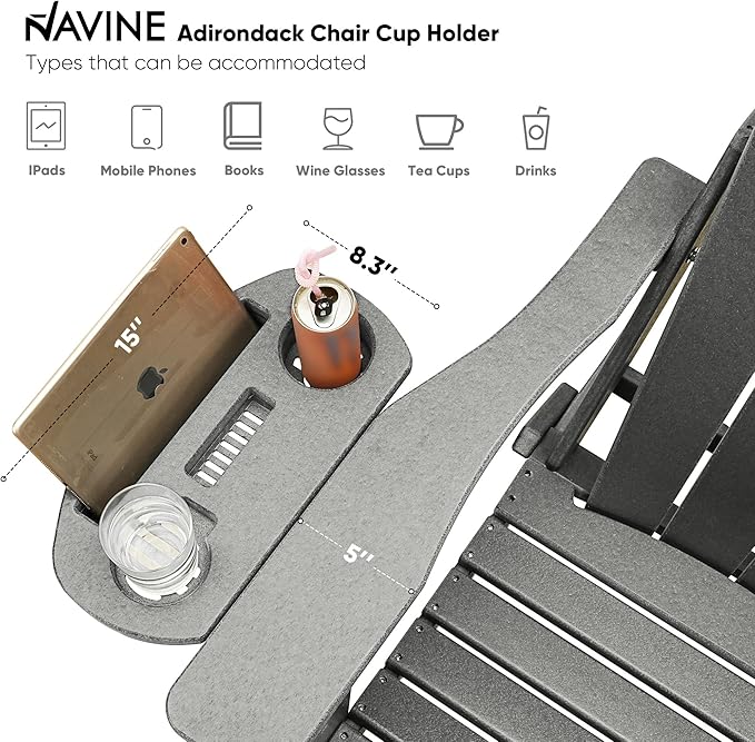 Adirondack Chair, HDPE Folding Adirondack Chair with Multifunctional Cup Holder, Weather Resistant Fire Pit Chair for porches, patios, patios, poolsides, Decks.