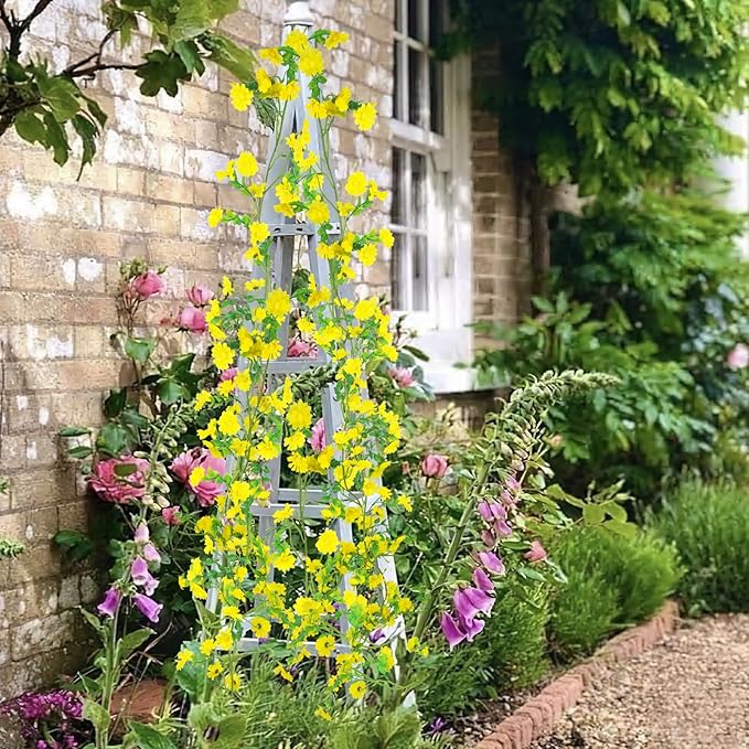 CISDUEO Artificial Daisy Flowers Vine Silk Wildflower Garland Spring Fake Flower Vine Hanging Ivy Yellow Daisy Flowers Green Leaves for Wall Party Wedding Arch Floral Decor Indoor Outdoor Ceremony