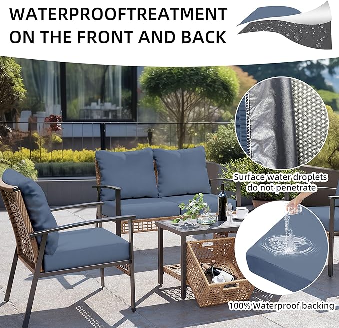 8Pcs Outdoor Cushion Covers, Patio Cushion Covers,Stretch Elastic Slipcovers, Replacement Washable & Reusable Furniture Protector for Patio Couch (Grey Blue,Cover Only)