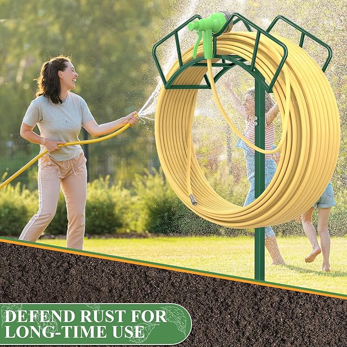 Super Stable Garden Hose Holder, Detachable Water Hose Holders, Hose Storage Stand Holds 150-Feet Hose, Free Standing Water Hose Holders for Outside Yard Lawn (Green)