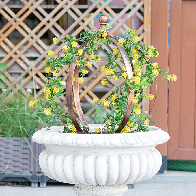 12.6x17.5 Inch Bronze Metal Garden Trellis Obelisk – Versatile Support for Climbing Roses, Vines & Potted Plants – Elegant Outdoor Decor & Space-Saving Design – Easy to Assemble