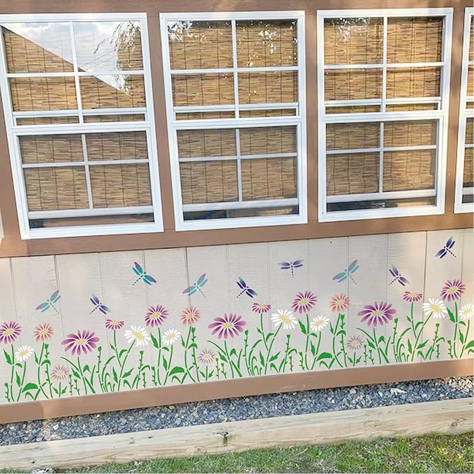 Large Flower Stencils for Painting on Walls – 12x14 Inch Jumbo Reusable Blooming Wildflower DIY Art Stencils for Fence, Wood, Fabric, Garden, Walls, Furniture, Crafts, Canvas(daisy6)