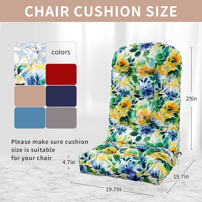 Adirondack Chair Cushion, High Back Patio Chair Cushions 48 x 19.7 x 4.7 Inch, Indoor/Outdoor Thickened Rocking Chair Cushion, Fade-Resistant & Waterproof (Flower Green, Set of 1)