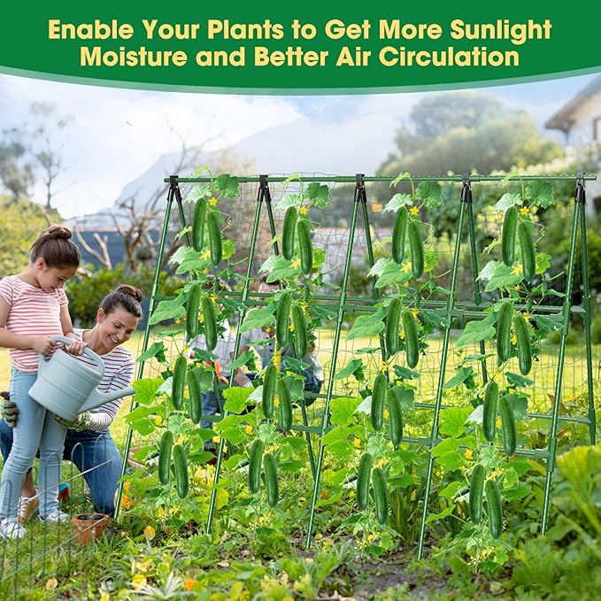 71x51 Inch Cucumber Trellis for Raised Bed,Foldable A-Frame Garden Trellis for Climbing Plants Outdoor with Climbing Net,Plastic-Coated Steel Core,for Cucumber Beans and Vine Type Plants