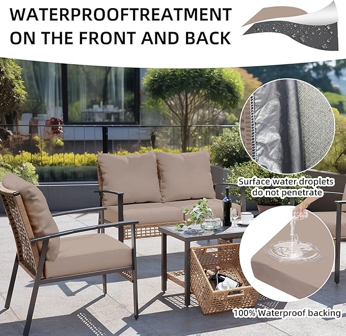 8Pcs Outdoor Cushion Covers, Patio Cushion Covers,Stretch Elastic Slipcovers, Replacement Washable & Reusable Furniture Protector for Patio Couch (Khaki,Cover Only)