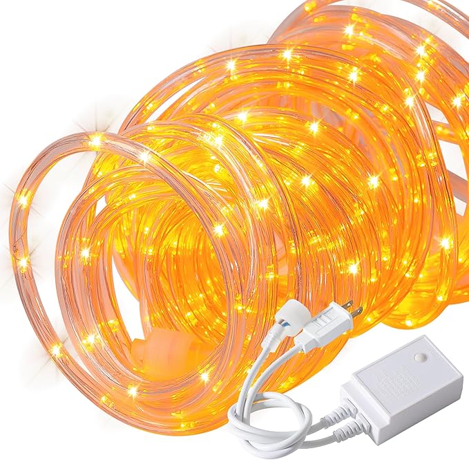 Waterproof LED Rope Lights, Connectable & Flexible with 8 Modes, Outdoor Lighting for Deck, Garden, Pool, Patio & Christmas Decor (Orange, 20ft)