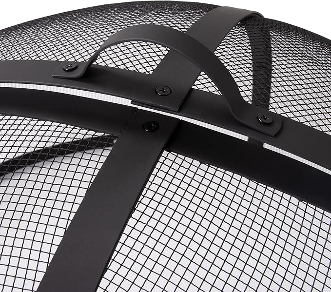 SUNCREAT Outdoor Fire Pit Spark Screen Cover Accessory, Patio Round Easy-Opening Fire Mesh Screen Guard, Heavy Duty Steel Fire Pit Ember Lid with Hinge, 40 Inch