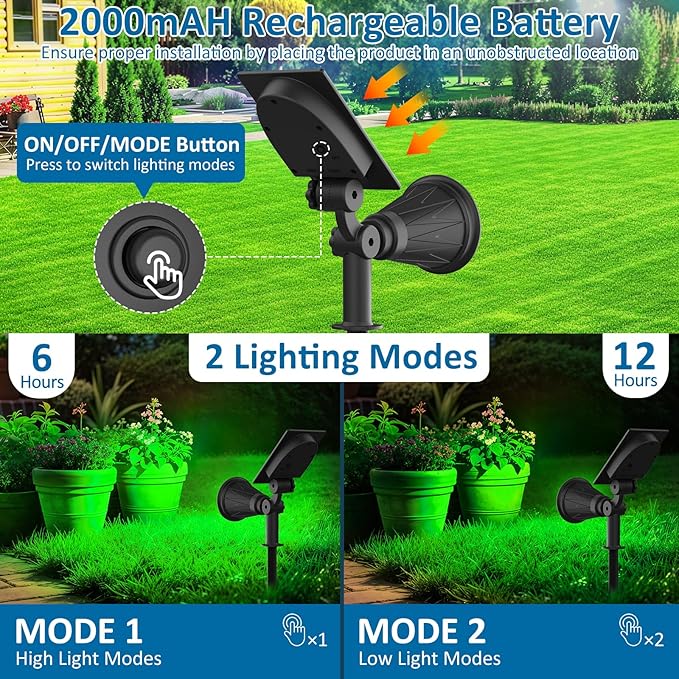T-SUNUS Green Solar Lights Outdoor Christmas, IP65 Waterproof Garden Spotlights Auto On/Off Security Landscape Spotlight Spot Light for St. Patrick's Day Halloween Tree Patio Yard Driveway Pond 2 Pack