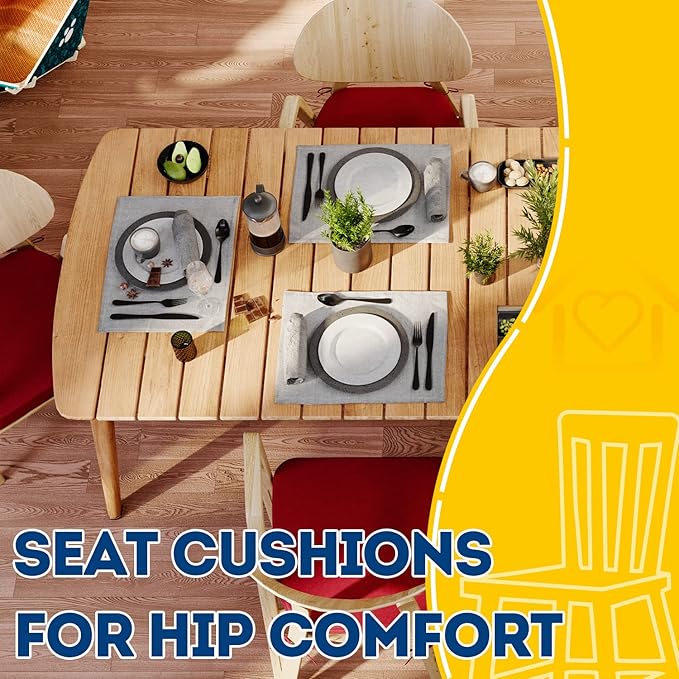 AAAAAcessories D-Shaped Chair Cushions, 2" Thick Dining Chair Pads with Ties and Removable, Machine-Washable Cover, 17" x 16", Set of 4, Wine Red