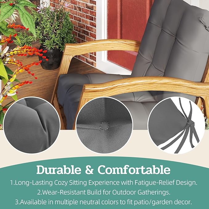 Outdoor Chair Cushions Set of 2, 42x21x4 Inch Patio Cushion for Dining/Rocking Chairs, High Back Soft Seat Pad with Ties, Indoor Outside Use, Fade-Resistant & Waterproof, Dark Gray