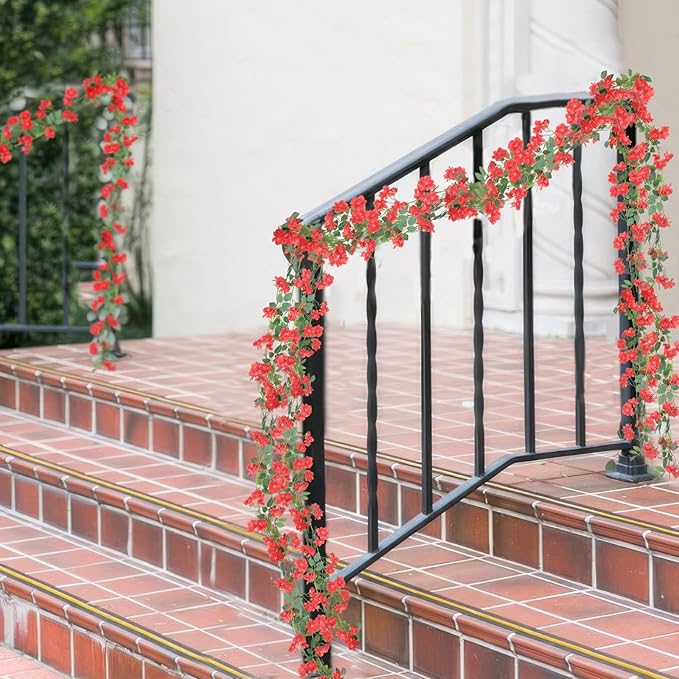 2 Pcs Artificial Flowers Garland for Outdoors Red Faux Gardenia Garland 15.5Ft Silk Rose Hanging Vines Floral for Wedding Arch Party Wall Garden Ceremony Backdrop Fence Spring Decor