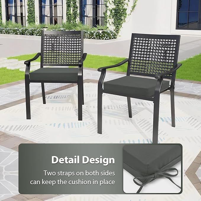 Outdoor Chair Cushions Set of 2, 18.5 x 16 Inch Patio Chair Cushions, Water Resistant, Non-Slip Ties (Dark Gray)