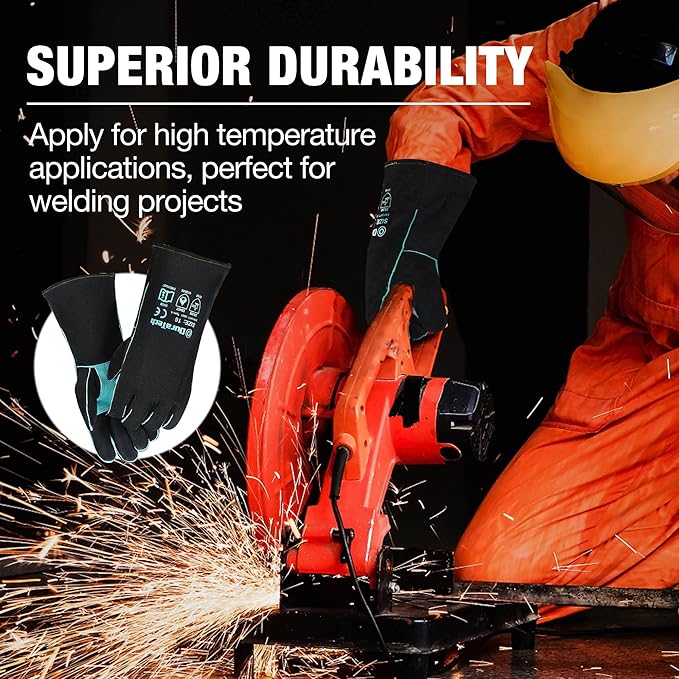 DURATECH Welding Gloves, 16″Long Sleeve Fireplace Gloves with Kevlar Stitching, 932℉ Heat/Fire Resistant Cow Leather Gloves, Carbon Fiber Lining, for Mig, Tig, Stick, Forge, BBQ, Grill, Fireplace