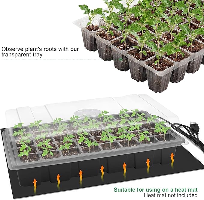 MIXC Seedling Trays Seed Starter Tray, 10-Pack Mini Propagator Plant Grow Kit Greenhouse with Humidity Vented Domes and Base for Seeds' Starting (40 Cells Per Tray, Total 400 Cells), Black