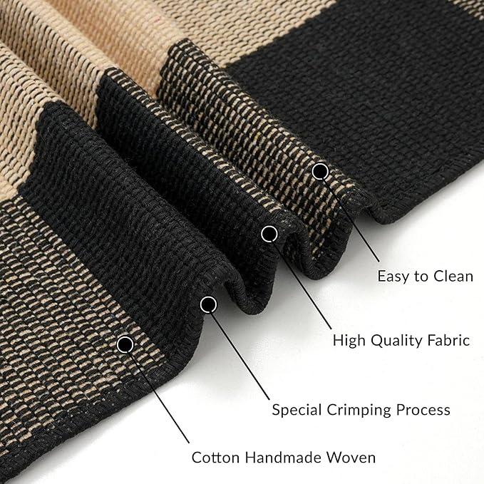 IOHOUZE Buffalo Plaid Checkered Rug 3x5 Ft Front Door Mats, Washable Area Rugs for Front Porch, Welcome Mats Indoor Outdoor, Entryway Rug for Entryway, Home Entrance, Tan Black