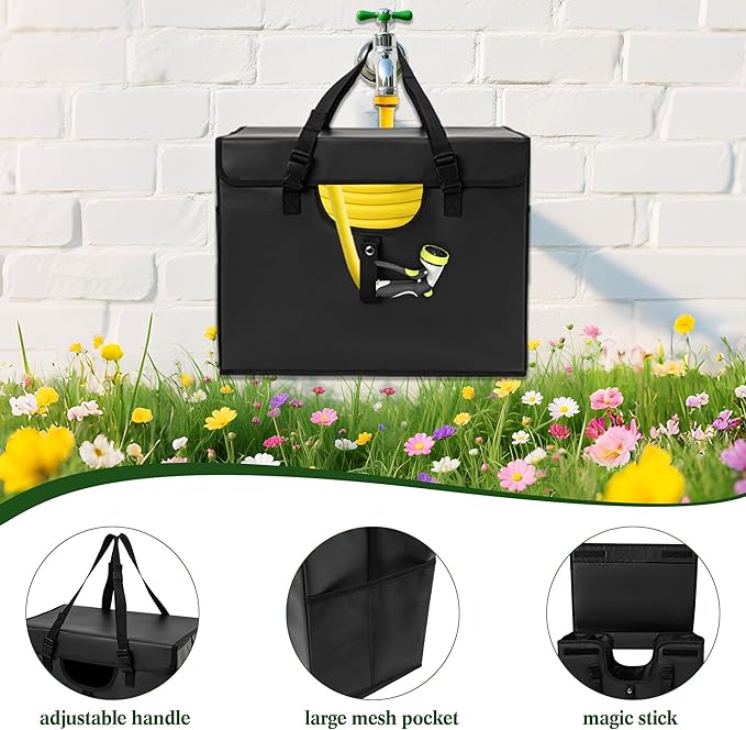 Expandable Garden Hose Holder, Water Hose Organizer, Heavy Duty Self Draining Hose Storage Container, Outdoor Sprinkler Storage Bag for Garden Tools