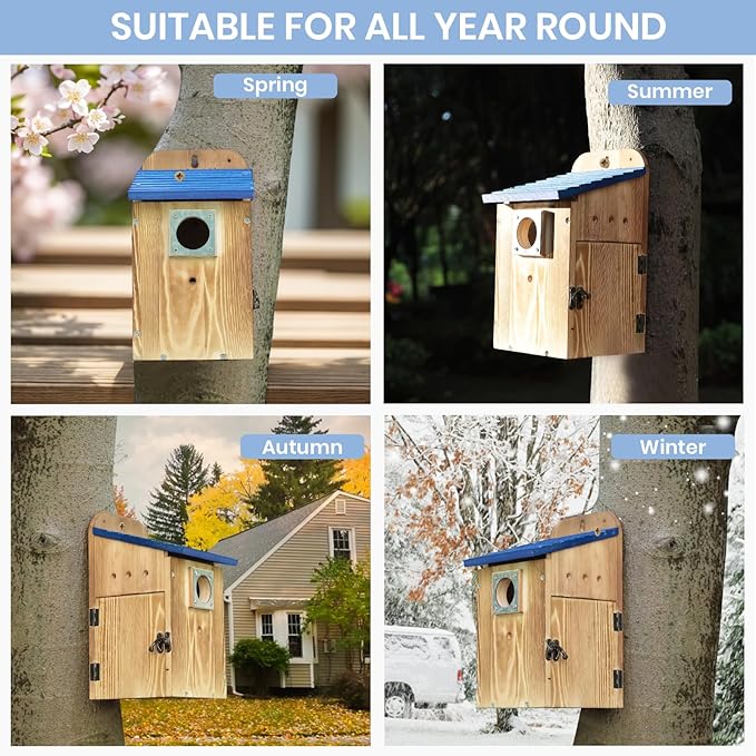 Blue Bird Houses for Outside with Gift Box - Durable Birdhouses for Outdoors with Clear View Panel & Predator Guard for Bluebird Wren Swallow Finch Chickadee Cardinal