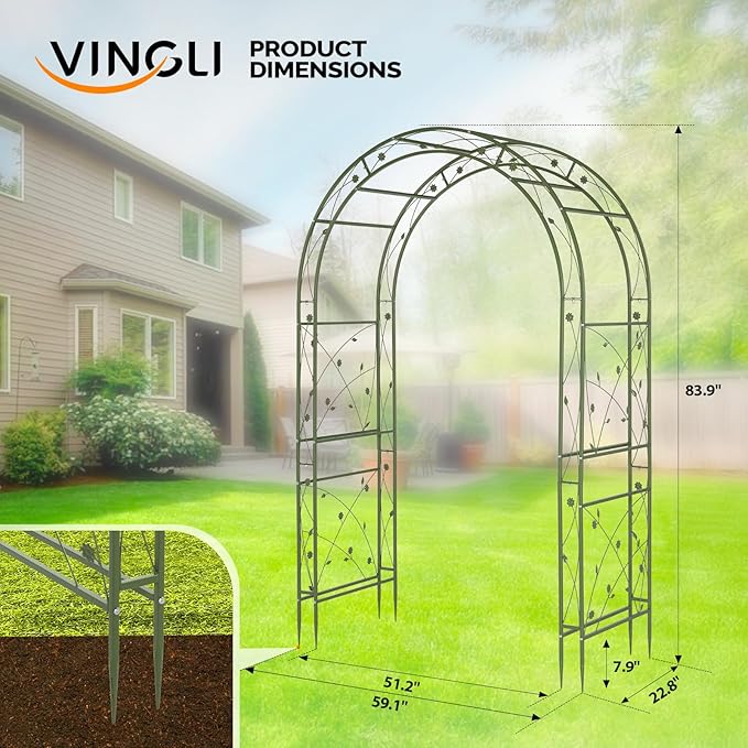 VINGLI Garden Arbor, Arch for Wedding Ceremony Party, Christmas Garden Decor Steel Garden Trellis for Plant Climbing, Pergola for Garden, Backyard, Lawn (Arch Top, Olive Green)