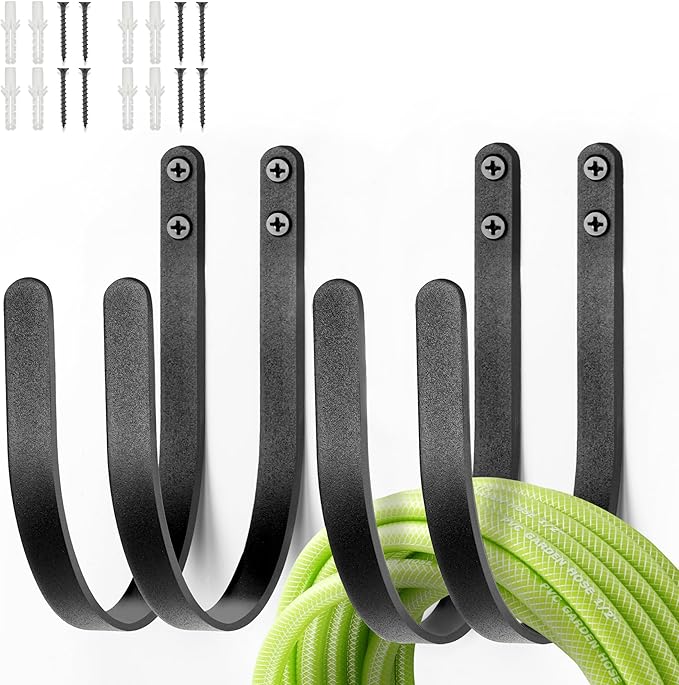Garden Hose Holder Outside: 4 Pack Wall UNT Water Hose Hanger Organizer Outdoor - Heavy Duty Rustproof Hanging Hose Rack Hook for 150FT Storage