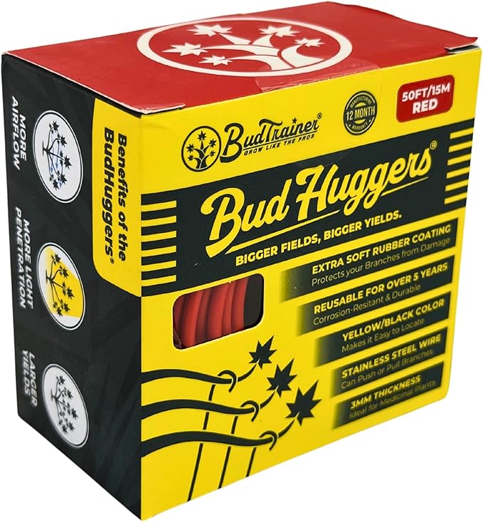BudHuggers for Optimal Plant Training | 50ft (15M) | 3mm Thick Garden Wire Ties | Flexible & Durable | Rubber Plant Ties to Yield Bigger Buds, Stronger Branches & Larger Canopies | Reusable