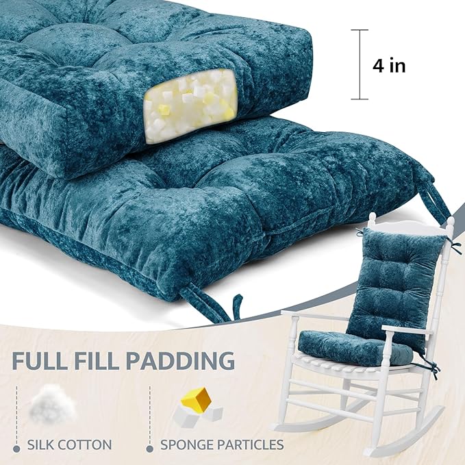 mudilun Rocking Chair Cushion Set - Non-Slip Tufted Rocking Chair Cushions with Ties Soft Indoor/Outdoor Wooden Rocking Chair Seat Pad for Porch Garden Cafe & Nursing