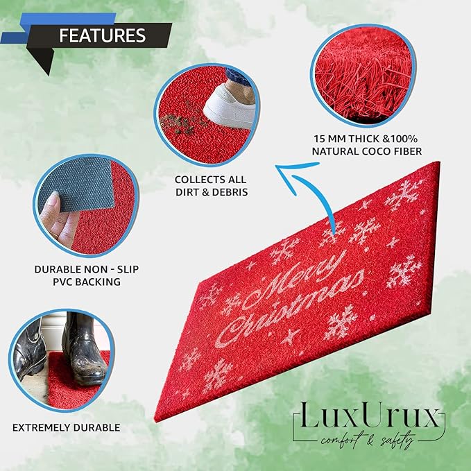 LuxUrux Premium Christmas Door Mat Outdoor - Elegant Coir Holiday Door Mat, Absorbent and Non-Slip for Outdoor Entrances Front Door- Merry Christmas. (Merry Christmas-Script)