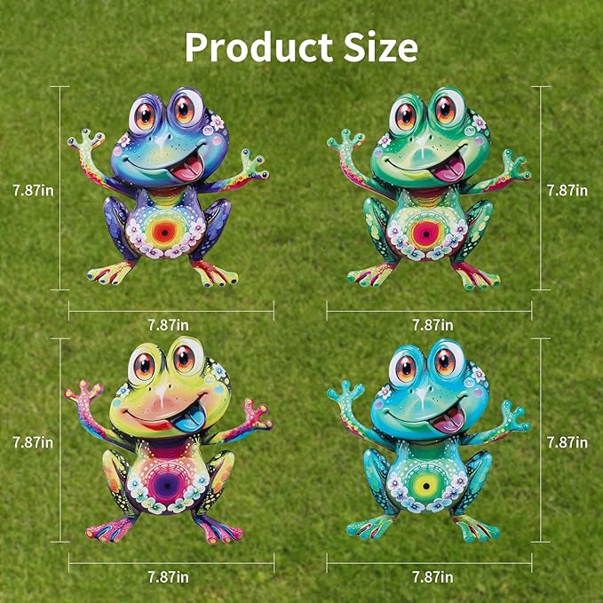 Junware Metal Frog Wall Decor, 8Pcs Frogs Wall Art Sculptures Hanging Sculpture Decoration, Outdoor Fence Arts for Home Garden, Fence, Patio, Yard, Bedroom Outside Gifts for Adults