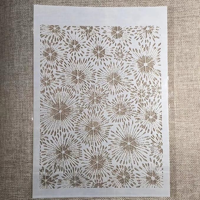 TIAMECH A4 Reusable Firework Stencil for Painting - Flowers Layering Template, DIY Wall Art, Wood Furniture, Scrapbook & Crafts (8.3x11.7inch)