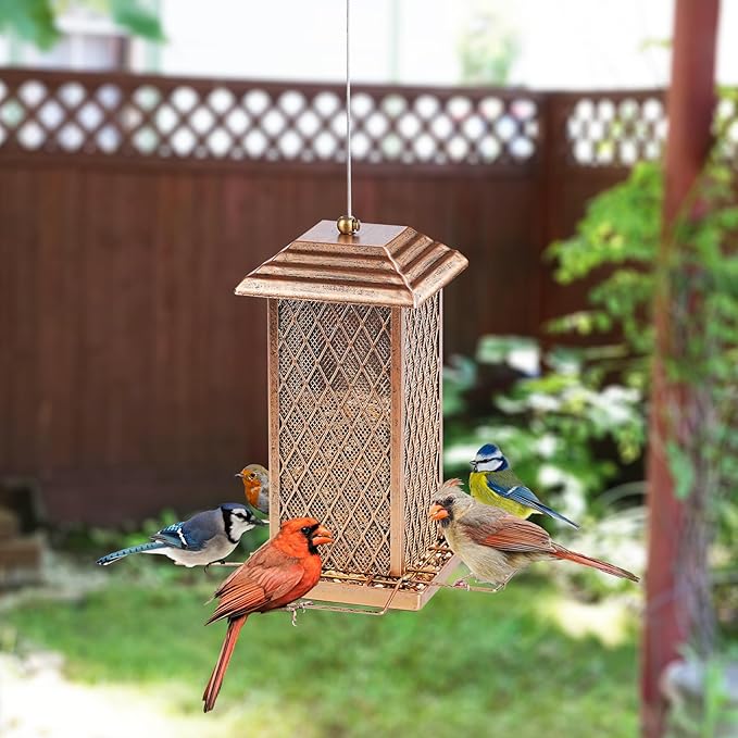 Bird Feeder for Outdoor, Heavy Duty Metal Wild Bird Feeders for Outside Hanging, Retro Lantern Shape Birdfeeder