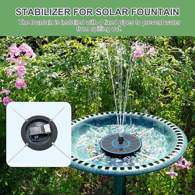 Yzert Solar Fountain for Bird Bath Direct Sunlight High Efficiency 3.5W Glass Panel Solar Water Fountain Outdoor Garden Flower (Blue)