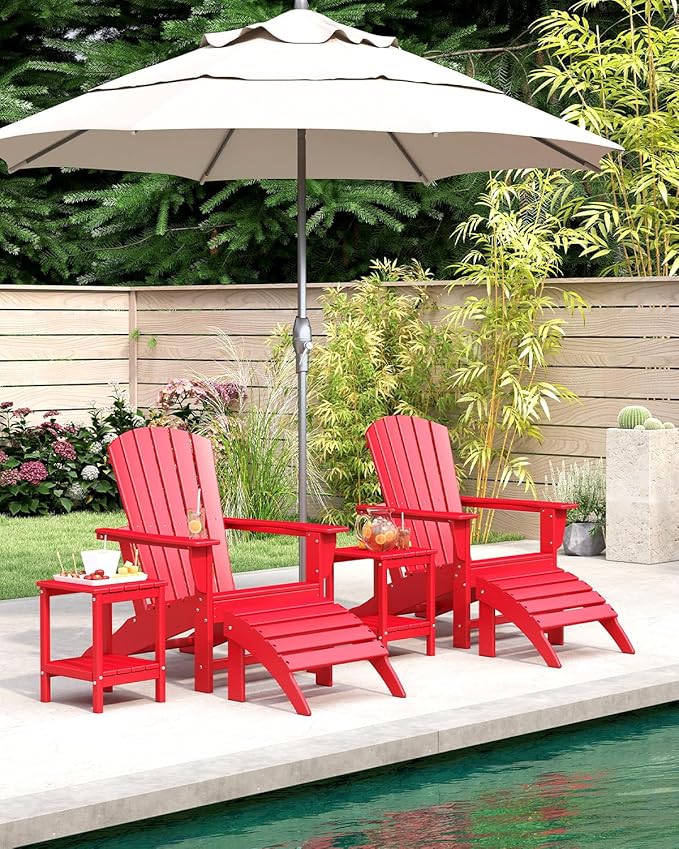 BRIOPAWS Adirondack-Chairs-Set of 4 | Fire Pit Chair | Oversized | HDPE Plastic | Weather Resistant | for Deck Outdoor Poolside Campfire | Red