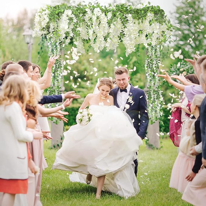 Findosom Wisteria Artificial Flowers Garland, 5Pcs Total 36FT White Wisteria Hanging Flowers, Flower Garland Decorations for Home Garden Outdoor Ceremony Wedding Arch Decoration