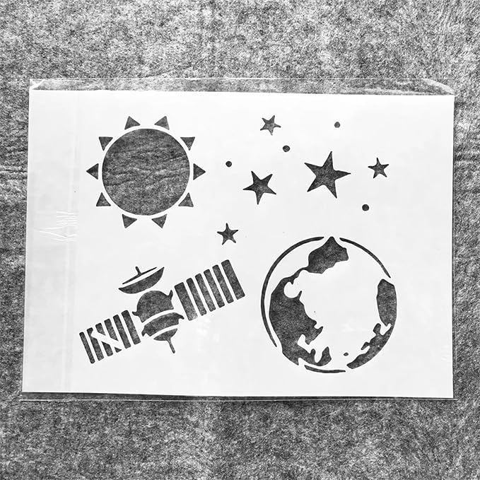 TIAMECH A4 Reusable Satellite Aerospace Stencil for Painting - Earth Planet Layering Template, DIY Wall Art, Wood Furniture, Scrapbook & Crafts (8.3x11.7inch)