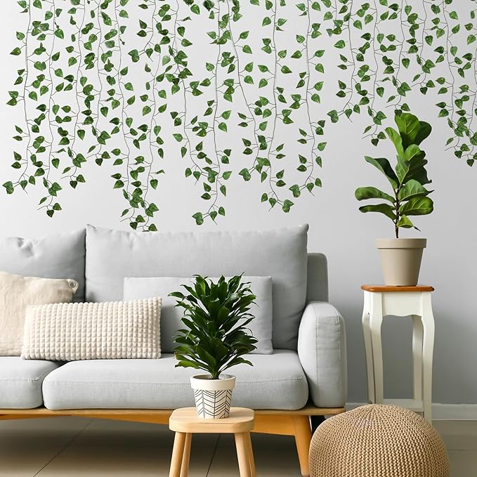 CEWOR 10 Pack Artificial Vines for Room Decor, Artificial Ivy Greenery Garland Fake Vines Hanging Plants Backdrop, Faux Green Leaves for Home Bedroom Wall Decoration
