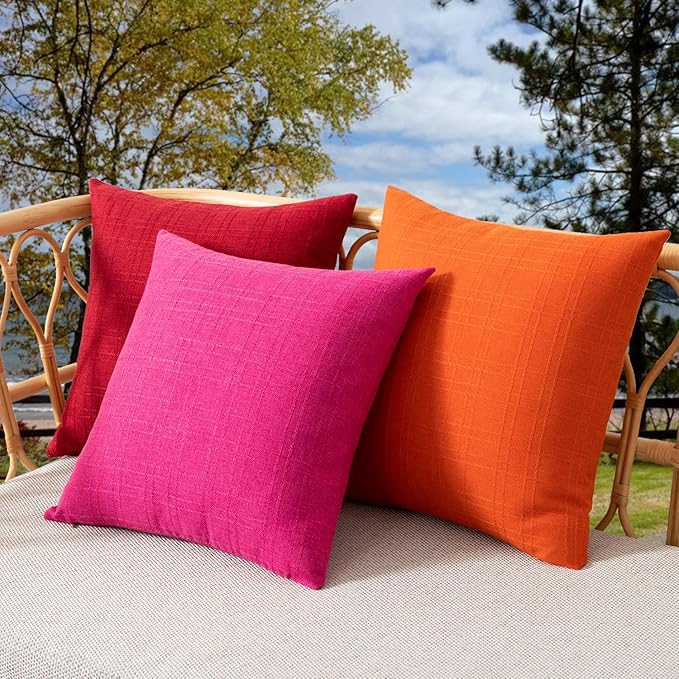 Kevin Textile Pack of 2 Outdoor Waterproof Pillow Covers Valentines Day Decorative Throw Pillow Covers Square Checkered Couch Pillow Covers for Patio Tent Bed Sofa Living Room 24x24 Inch Hot Pink